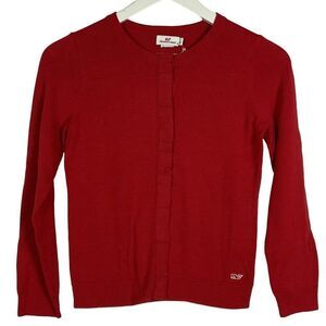 NWT Vineyard Vines Ruffle Front Cardigan Red Girls Large (14), 100% Cotton